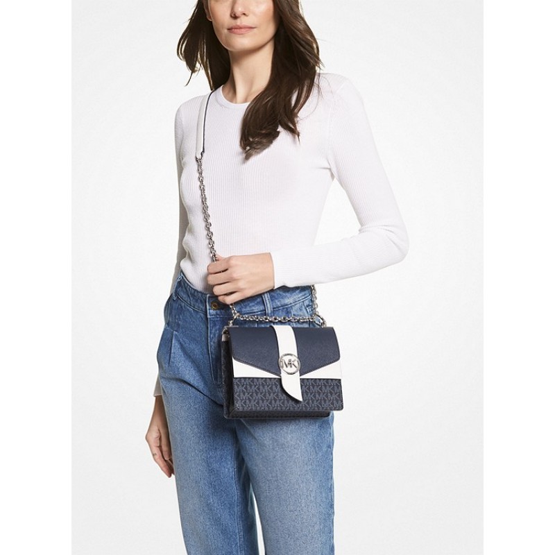 Greenwich Small Two-Tone Logo and Saffiano Leather Crossbody Bag