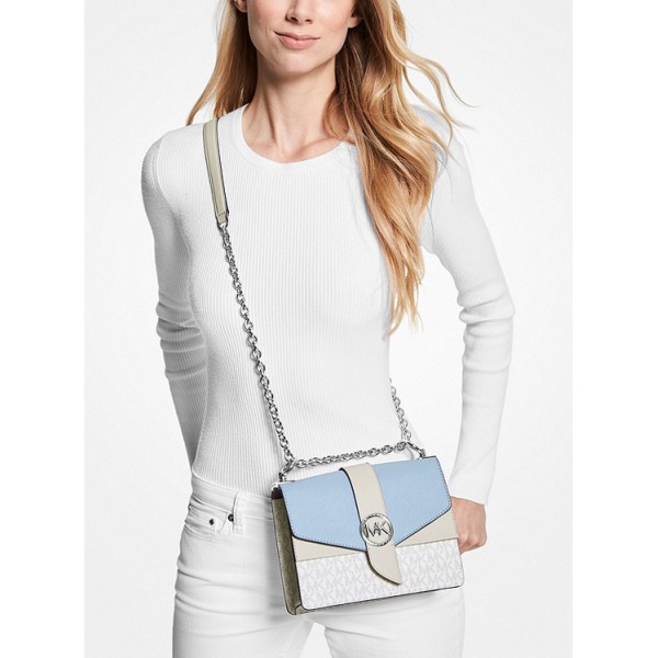 Greenwich Small Two-Tone Logo and Saffiano Leather Crossbody Bag