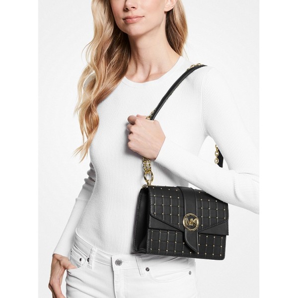 Greenwich Small Studded Quilted Faux Leather Crossbody Bag