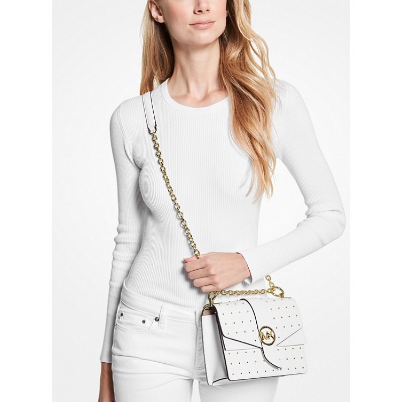 Greenwich Small Studded Quilted Faux Leather Crossbody Bag