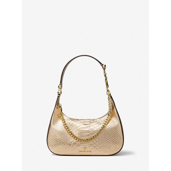 Piper Small Metallic Snake Embossed Leather Shoulder Bag