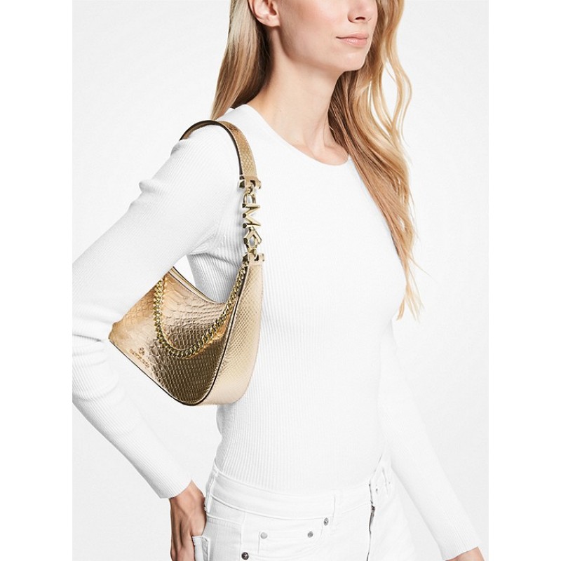 Piper Small Metallic Snake Embossed Leather Shoulder Bag