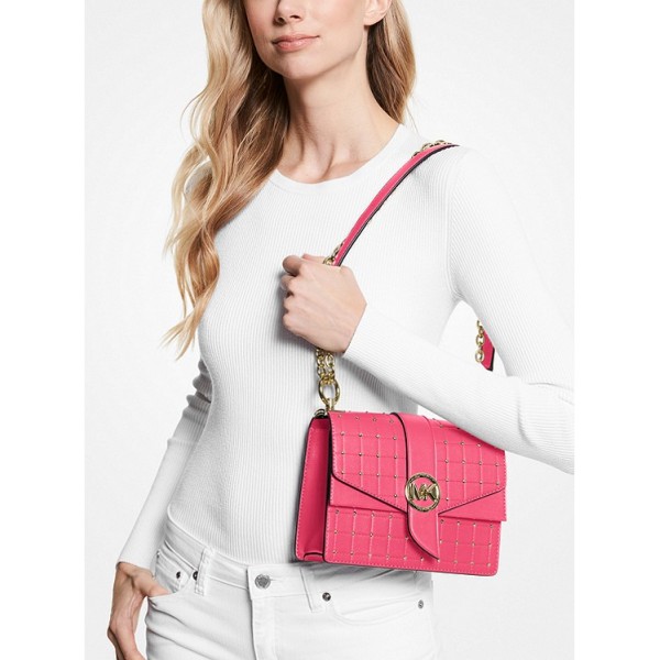 Greenwich Small Studded Quilted Faux Leather Crossbody Bag