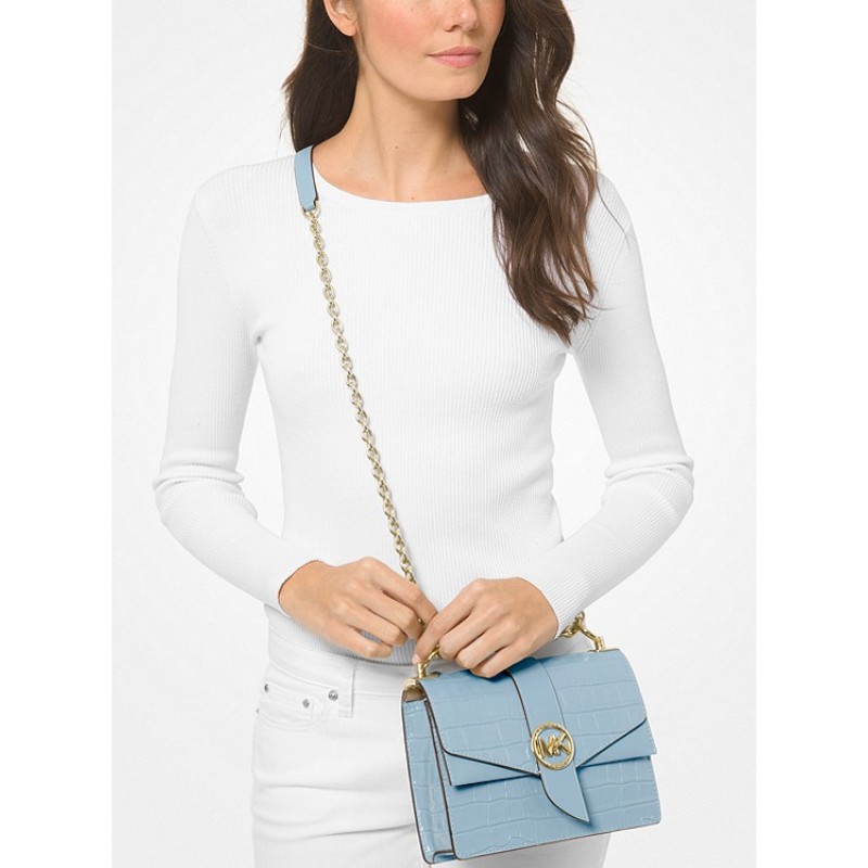 Greenwich Small Crocodile Embossed Leather Crossbody Bag