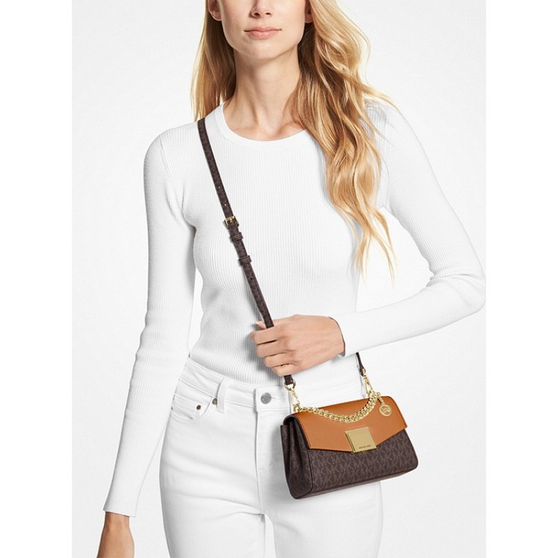 Lita Small Two-Tone Logo and Leather Crossbody Bag