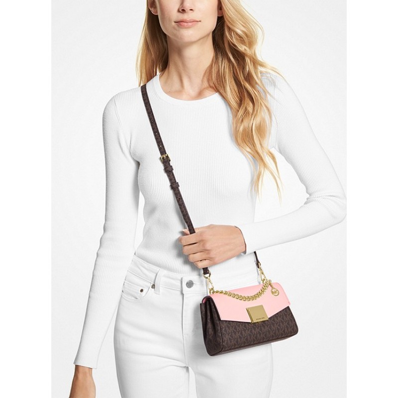 Lita Small Two-Tone Logo and Leather Crossbody Bag