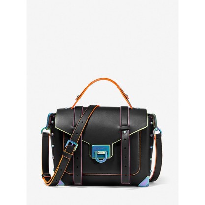 Manhattan Medium Contrast-Trim Leather Satchel