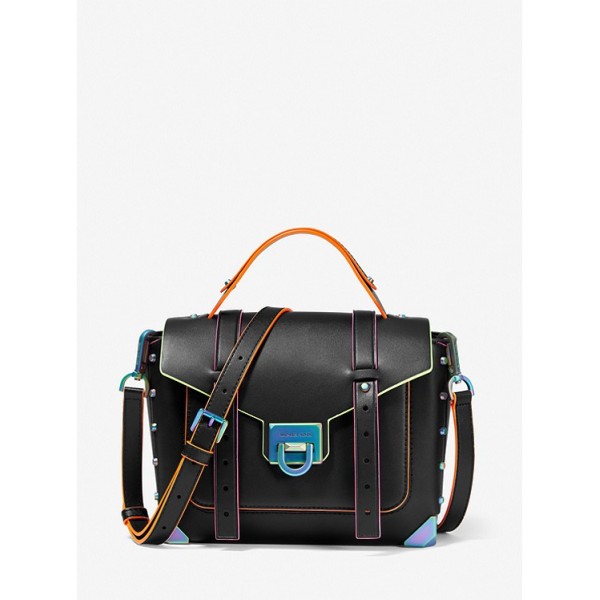 Manhattan Medium Contrast-Trim Leather Satchel