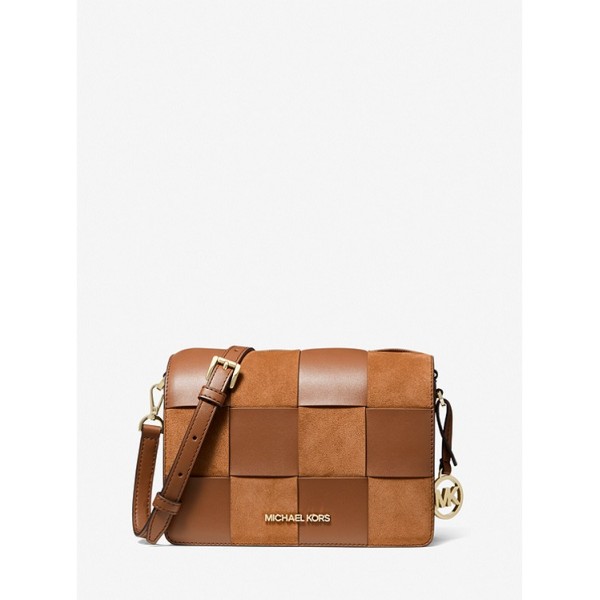 Mercer Small Woven Faux Leather and Suede Crossbody Bag