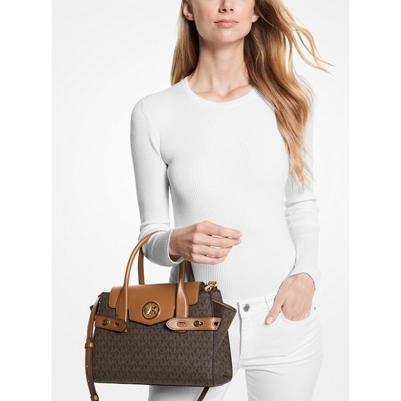 Carmen Medium Logo and Faux Leather Belted Satchel