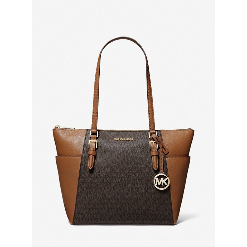 Charlotte Large Logo and Leather Top-Zip Tote Bag