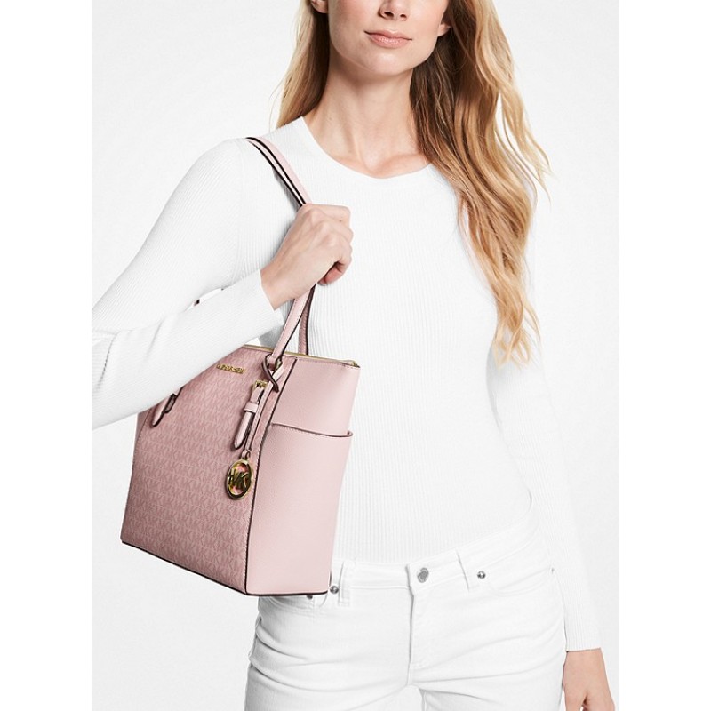 Charlotte Large Logo and Leather Top-Zip Tote Bag