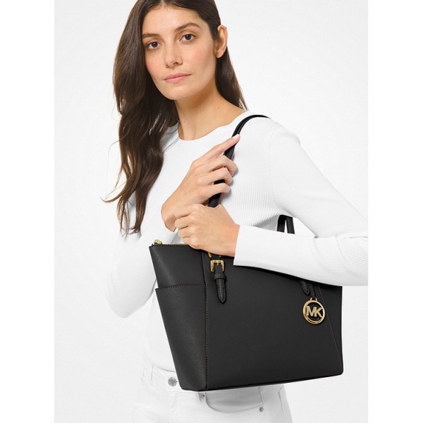 Charlotte Large Saffiano Leather Top-Zip Tote Bag