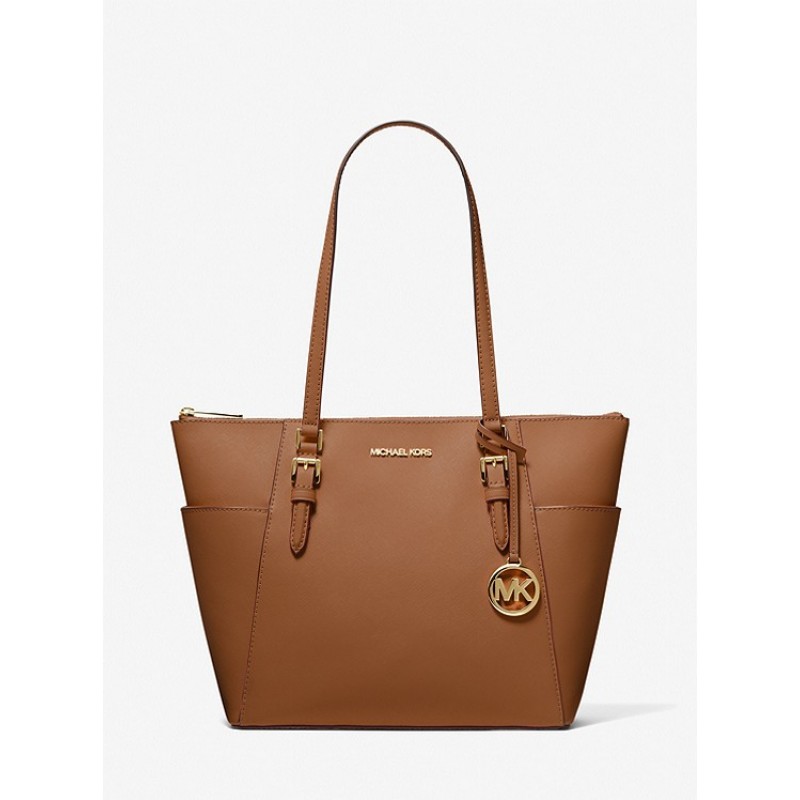 Charlotte Large Saffiano Leather Top-Zip Tote Bag