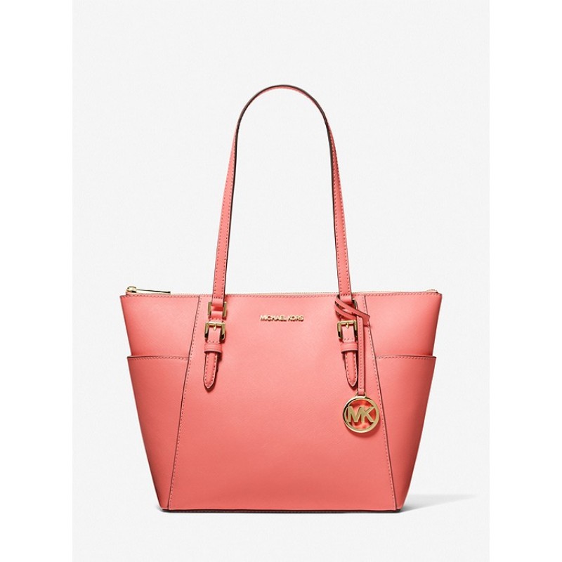 Charlotte Large Saffiano Leather Top-Zip Tote Bag